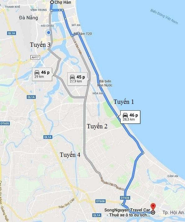 Tuyến đường di chuyển từ đà nẵng đi hội an