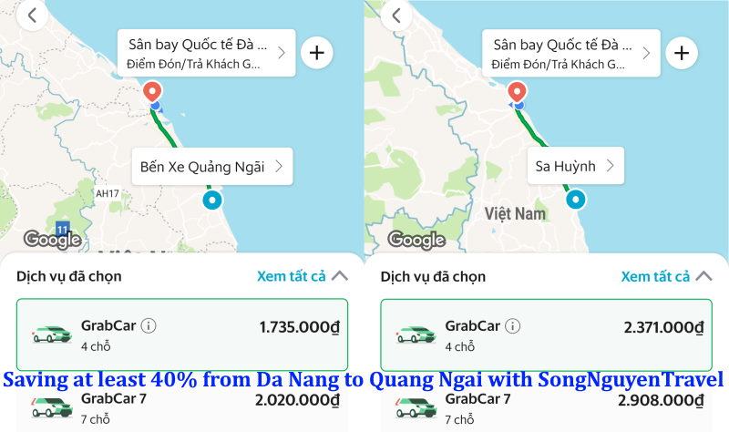 Giá xe Grab từ Đà Nẵng đi Quảng Ngãi
