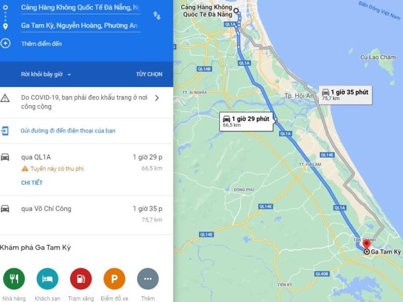 Tuyến đường di chuyển Đà Nẵng - Tam Kỳ