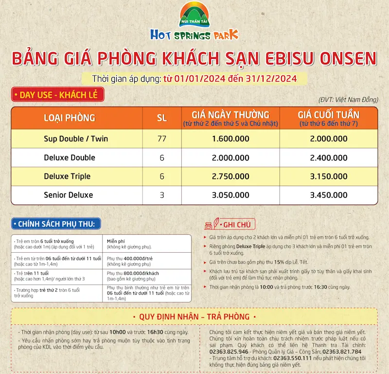 Bảng giá khách sạn núi thần tài Đà Nẵng 2024