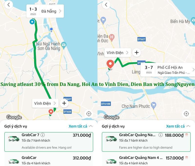 Giá xe Grab đi thị trấn Vĩnh Điện, Điện Bàn, Quảng Nam