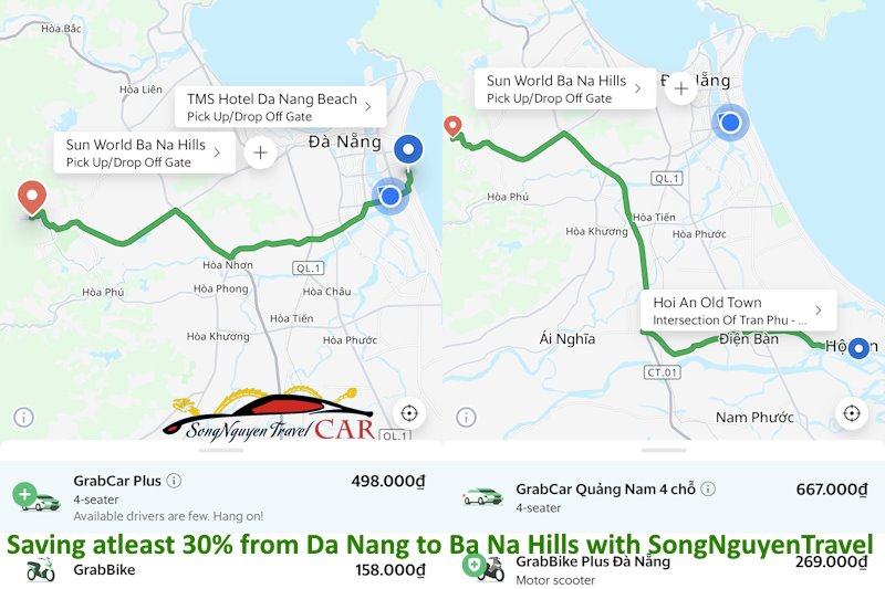 Grab rates to Ba Na Hills from Da Nang, Hoi An