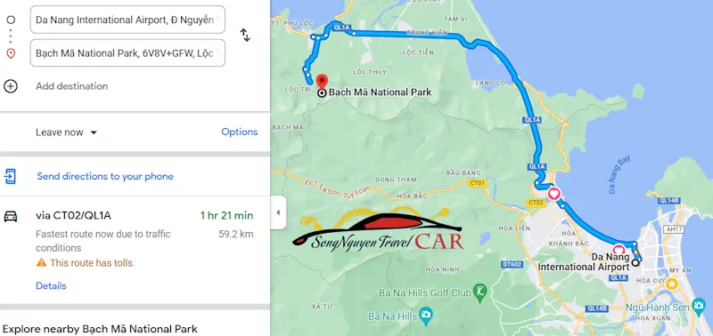 How to get from Da Nang International Airport to Bach Ma National Park in Hue by car